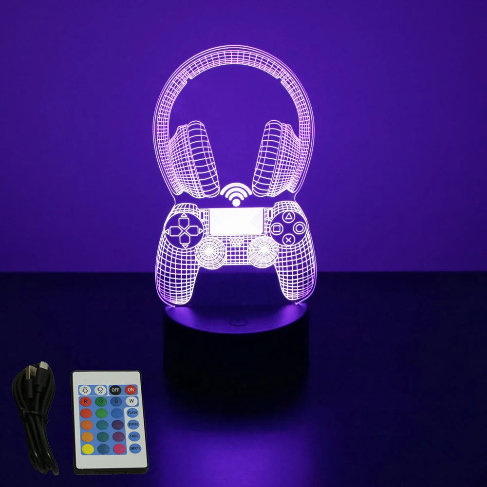 Neon Gamer 3D LED Night Light RGB – Gaming Table Lamp for Kids, Bedroom & Gamer Room