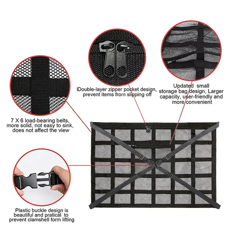 Car Roof Storage Bag Breathable Mesh Ceiling Cargo Net Interior Organizer