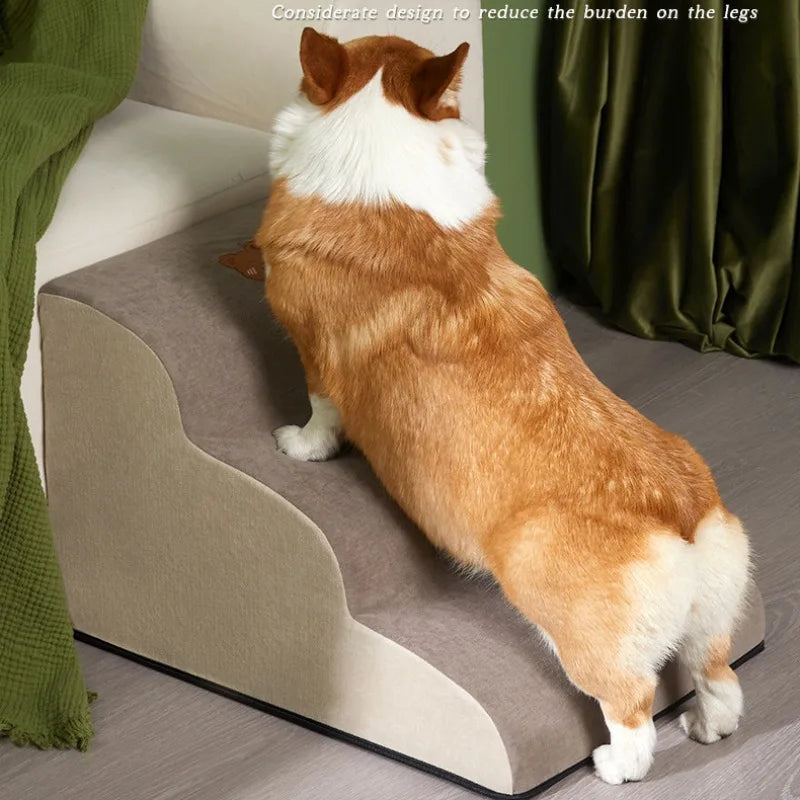 2-Step Pet Stairs for Small & Senior Dogs, Anti-Slip Coral Fleece Ramp with Removable Zipper Cover (36 x 40 x 30 cm | 14.2 x 15.7 x 11.8 in)
