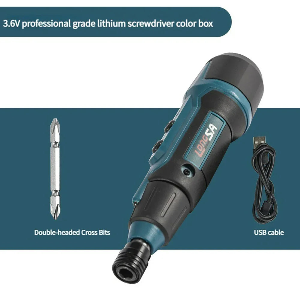 Cordless Electric Screwdriver Set 3.6V 2Nm 200 RPM Rechargeable Wireless Precision Drill for Home DIY