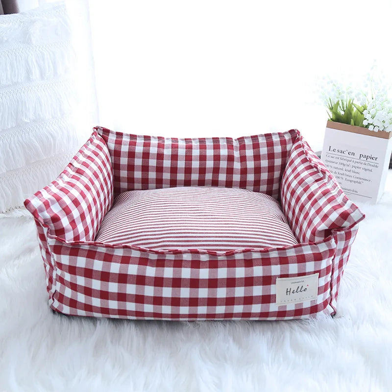 Striped Cotton Pet Bed Sofa for Cats & Small Dogs — Indoor Puppy Kennel (S/M) 50x40x20cm & 60x50x20cm (19.6x15.7x7.8 in & 23.6x19.6x7.8 in)