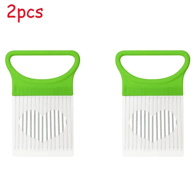 Colorful Onion Slicer & Holder - Stainless Steel Potato Chip Style Vegetable Slicer (1/2/3/4-Pack)