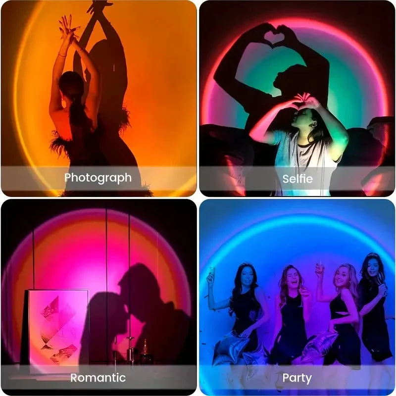 LED Sunset Projection Lamp with Remote — 16-Color USB Mood Light for Photography, Bedroom & Parties