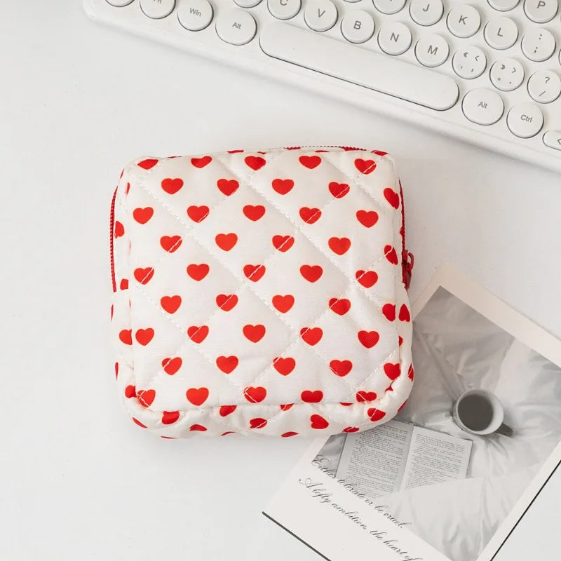 Large Capacity Period Pouch - Cute Cartoon Bow Sanitary Napkin & Tampon Organizer Bag