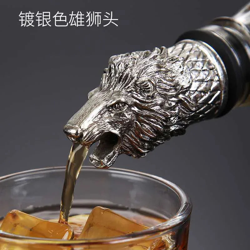 Zinc Alloy Animal Head Wine Pourer - Decorative Bottle Pour Spout & Stopper (Deer, Elk, Lion, Leopard, Wolf, Eagle, Dragon)