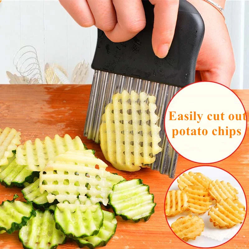Crinkle Cut Potato Cutter Stainless Steel Wavy French Fry Maker Vegetable Slicer