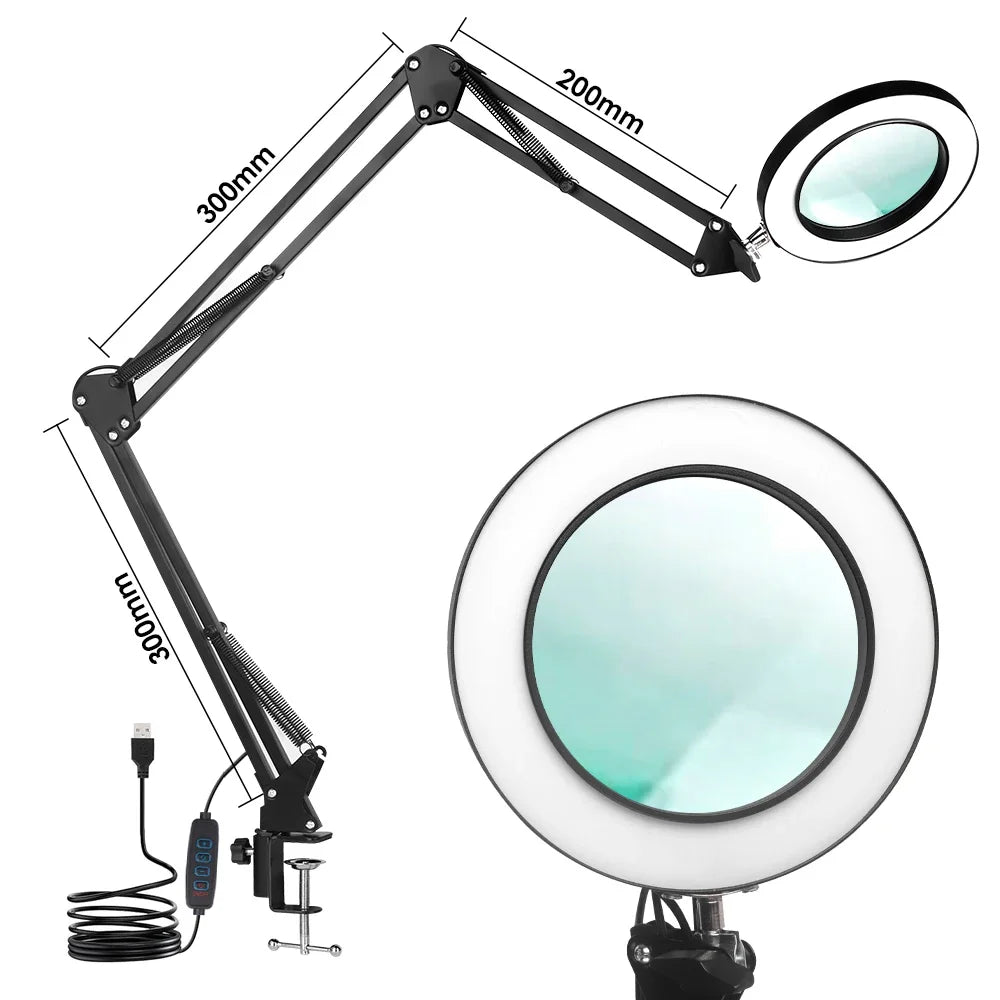 Triple-Fold Magnifier 8x/10x Illuminated USB Magnifying Glass with 3-Color LED for Soldering, Electronics Repair & Skincare