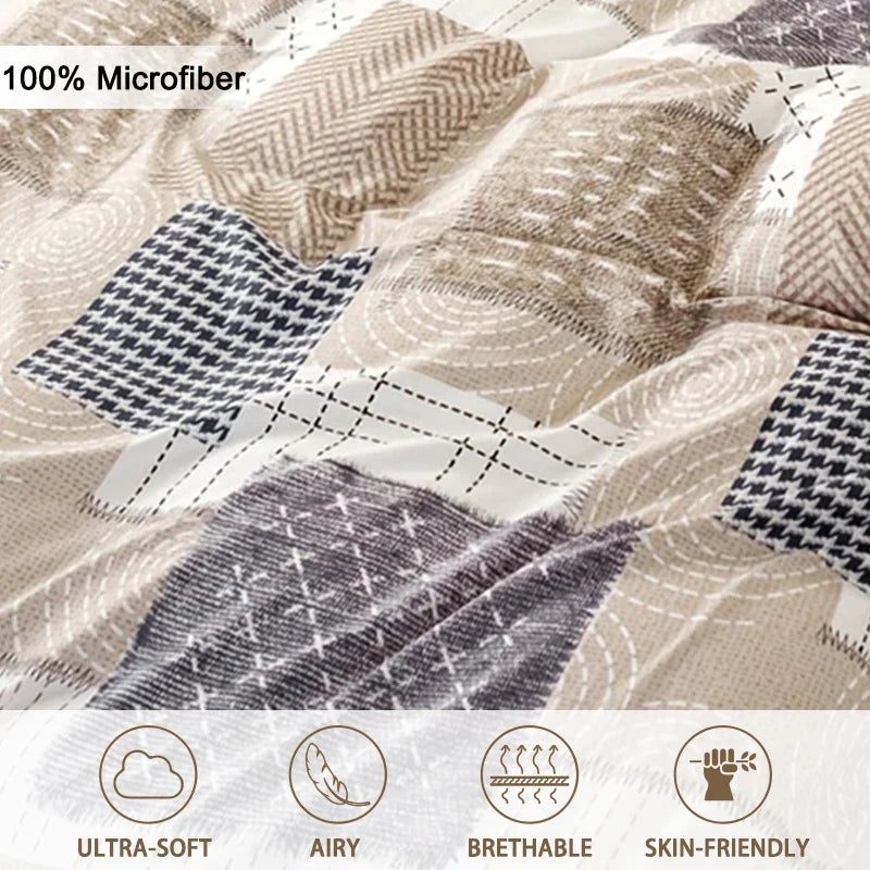 3-Piece Patchwork Print Duvet Cover Set — Soft Skin-Friendly Polyester Bedding (1.0–2.0 m | 3.3–6.6 ft)
