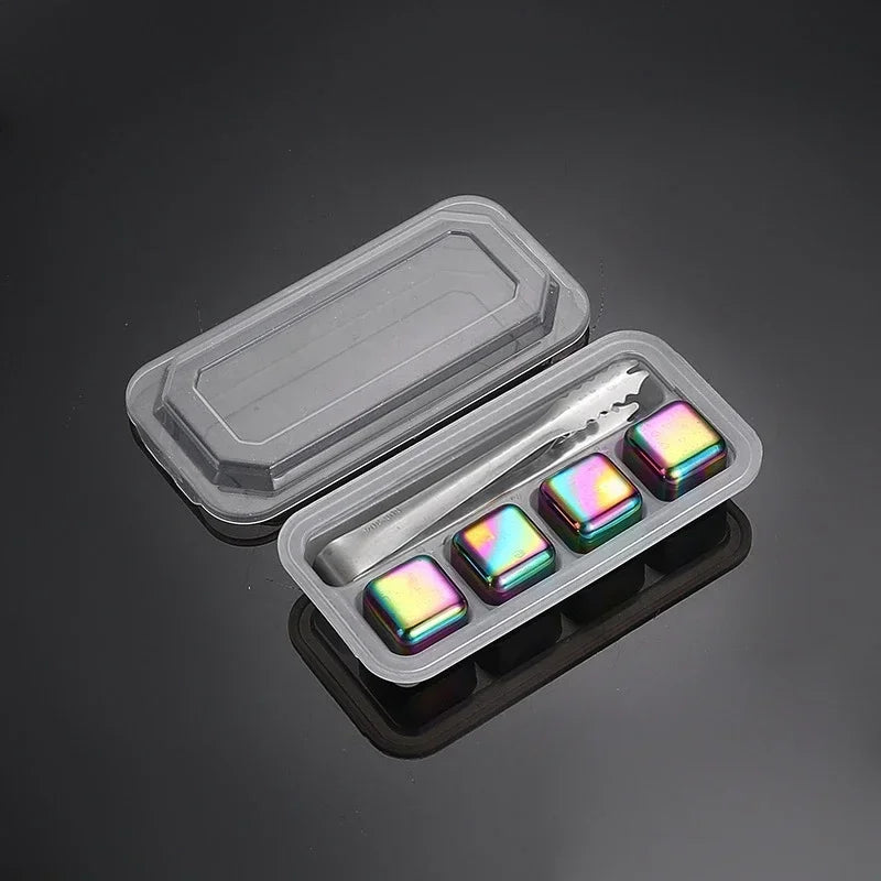 Stainless Steel Reusable Whiskey Stones - Quick-Freeze Ice Cubes with Storage Tray for Whiskey Wine Beer