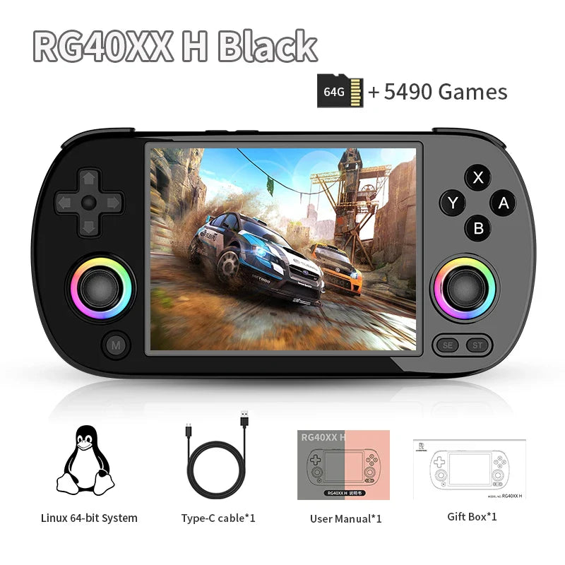 4.0-inch (10.2 cm) IPS Retro Handheld Game Console – Linux 64-bit, 64GB, 3200mAh Battery, 5000+ Games, HDMI & Bluetooth