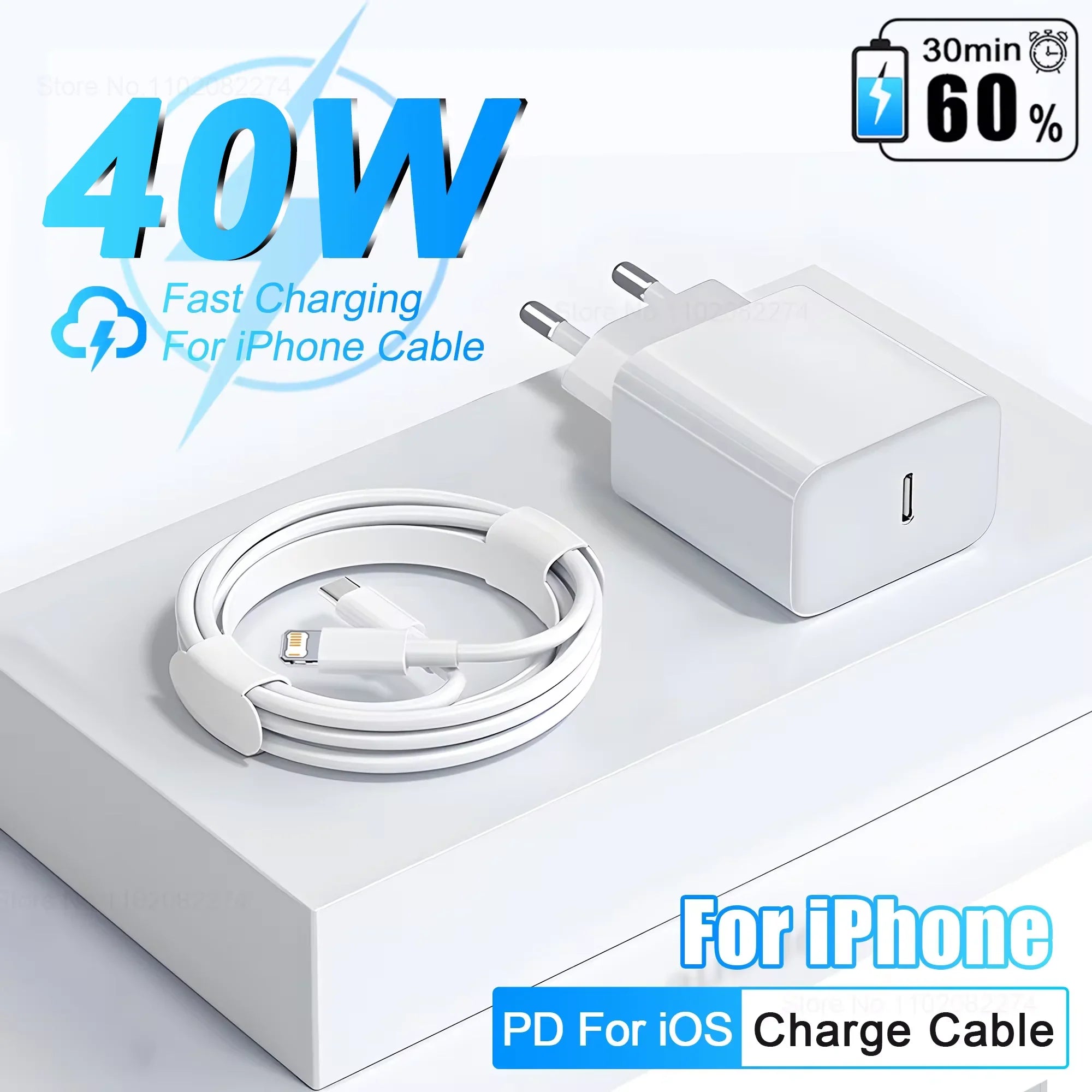 40W USB-C Fast Charger for iPhone - PD Quick Charge Power Adapter with 1 USB-C Port