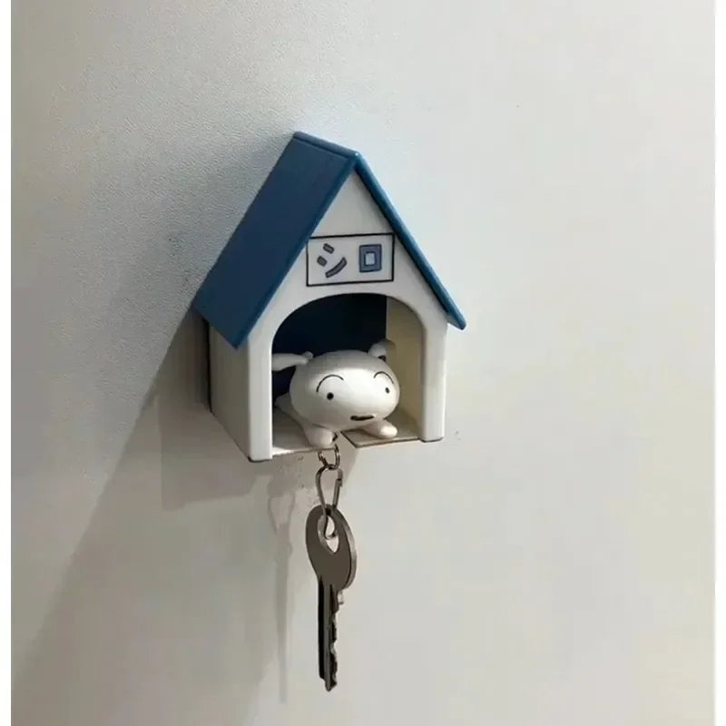 Crayon Shin-chan Kawaii Dog Keychain with House Charm – Anime Cartoon Pendant Key Hanger Gift for Kids