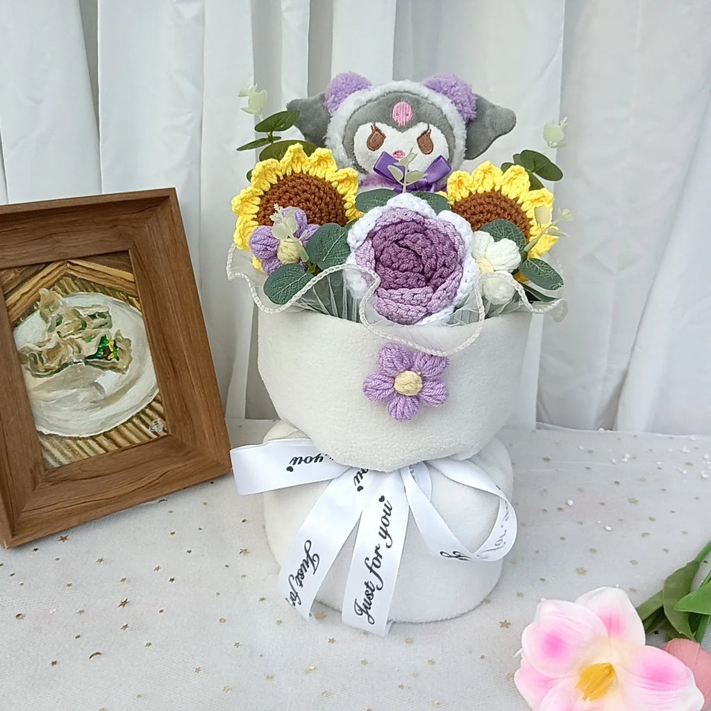 Kawaii Cat Plush Bouquet with Soap Rose Flowers — Cute Valentine's Day, Birthday & Graduation Gift