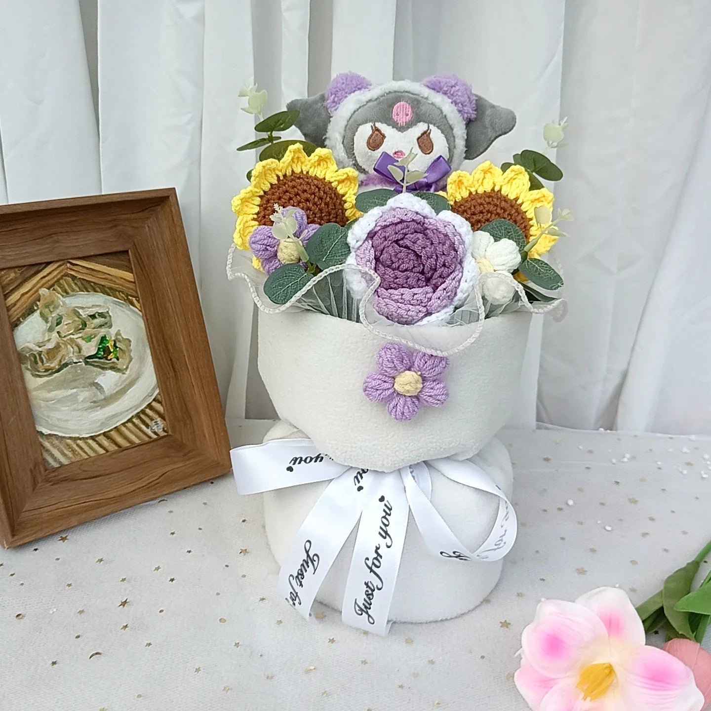 Kawaii Cat Plush Bouquet with Soap Rose Flowers — Cute Valentine's Day, Birthday & Graduation Gift