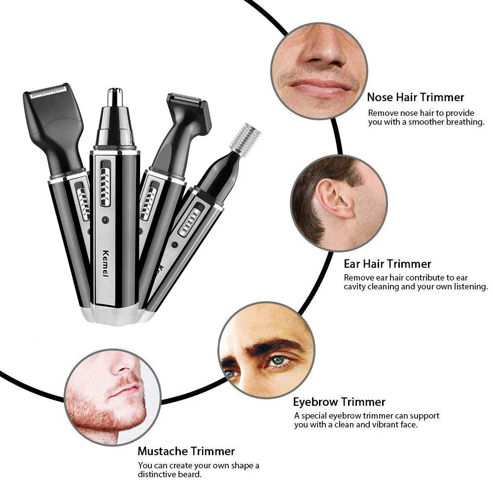 4-in-1 Cordless Rechargeable Nose, Ear, Beard & Hair Trimmer Grooming Kit