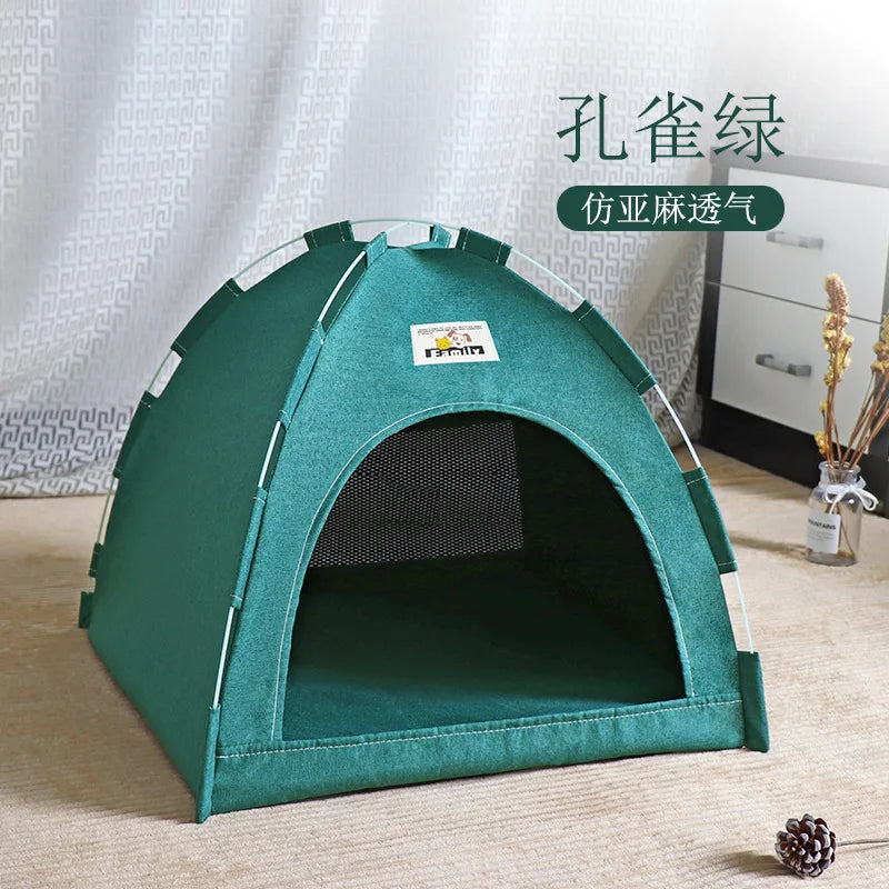 Removable Pet Tent Bed Semi-Enclosed Fleece Cat & Small Dog Sofa Basket Cozy Cave Sleeping Bed for Indoor Room Decor