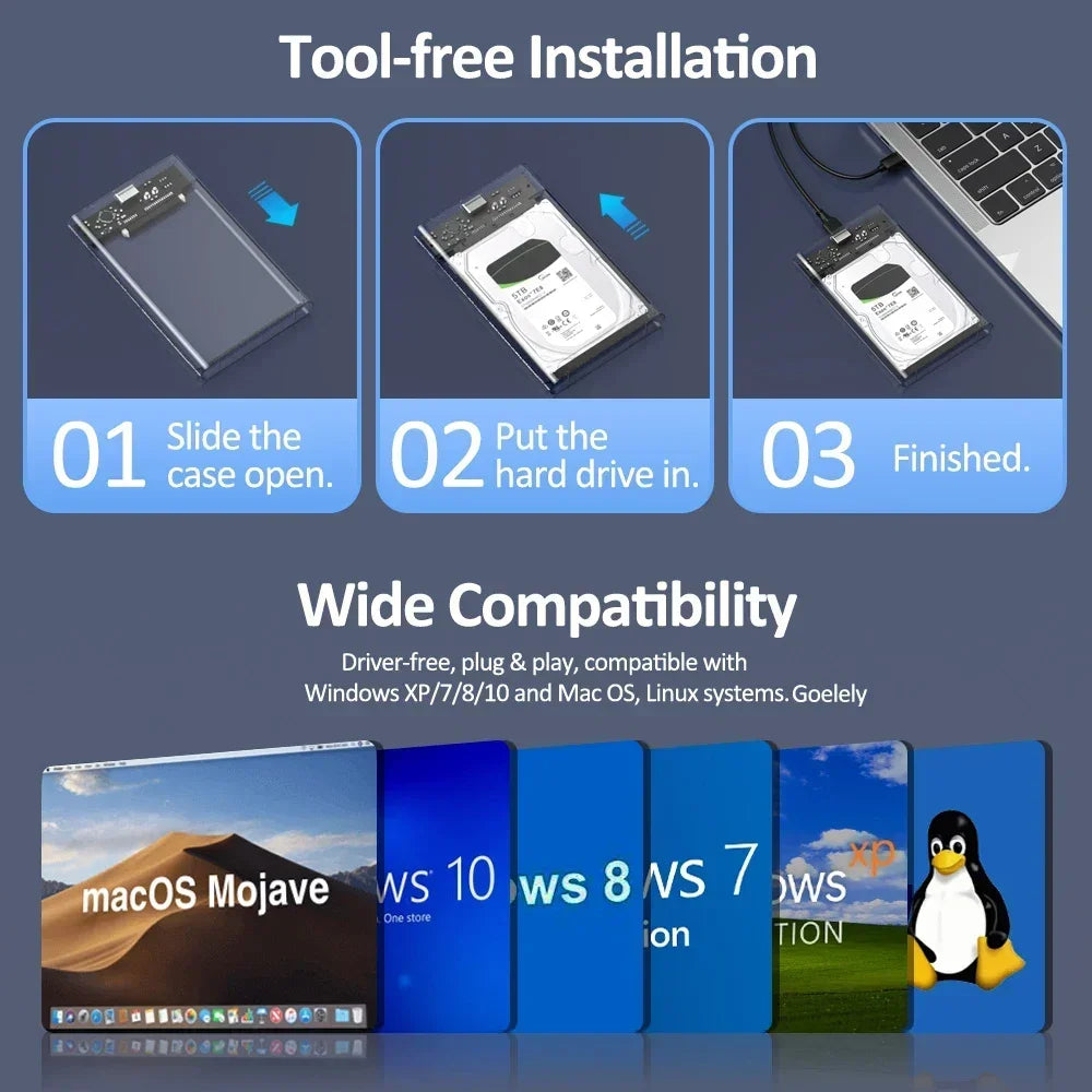 2.5-Inch Transparent USB 3.0 SATA HDD/SSD Enclosure, 5 Gbps UASP, Tool-Free Plug-and-Play