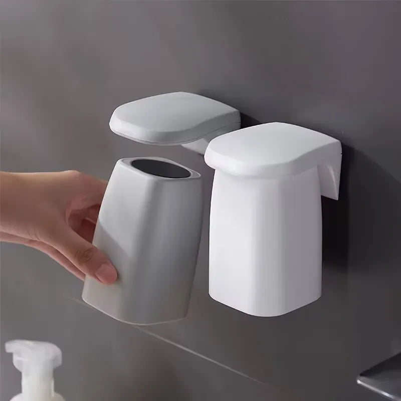 Magnetic Wall-Mounted Toothbrush Cup Holder Minimalist Japanese Style ABS Bathroom Storage 1-4 Pack