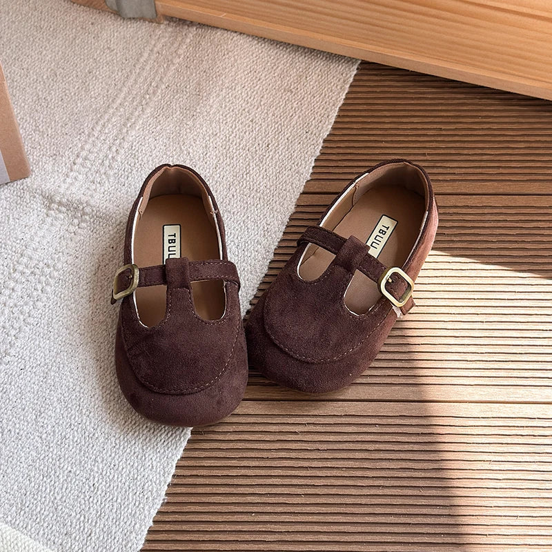 Girls T-Strap PU Leather Dress Shoes for Toddlers & Kids, Princess Flats with Non-Slip Rubber Sole