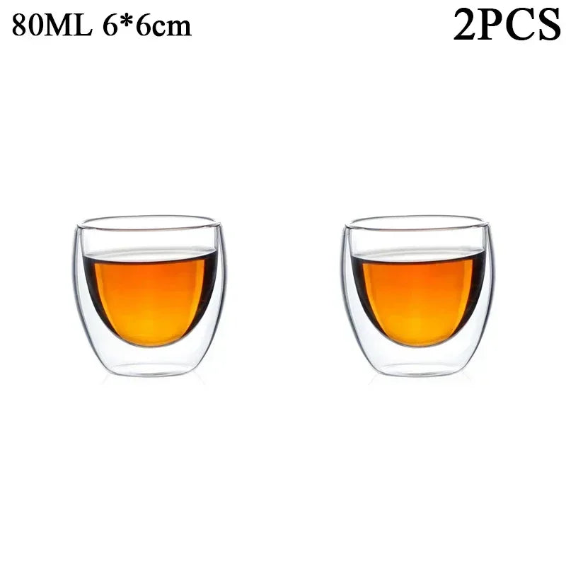 Double Wall Borosilicate Glass Tea Cups 80ml & 150ml, 2–18 Pc Clear Kung Fu Coffee & Milk Mugs