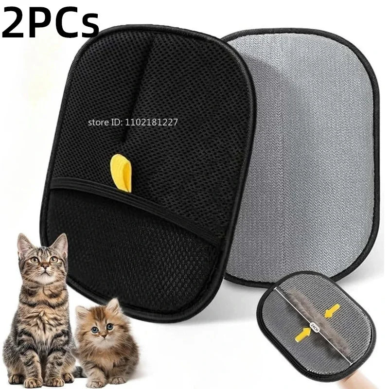 Pet Hair Removal Set – Reusable Double-Sided Grooming Gloves & Detachable Lint Brush for Dog & Cat Fur on Carpets, Sofas & Clothing