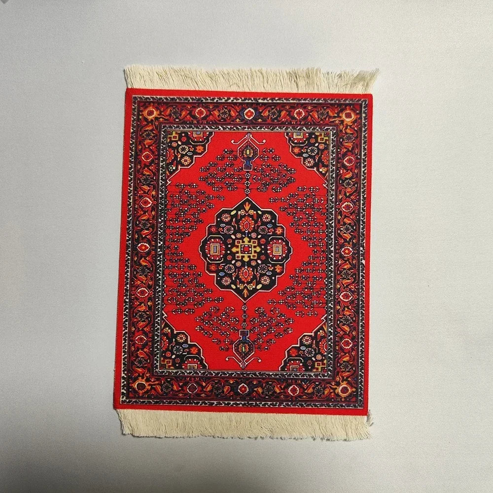 Woven Persian Flower Mouse Pad 9.1 x 7.1 in (23 x 18 cm) Non-Slip Rubber Desk Mat with Fringe — Retro Style