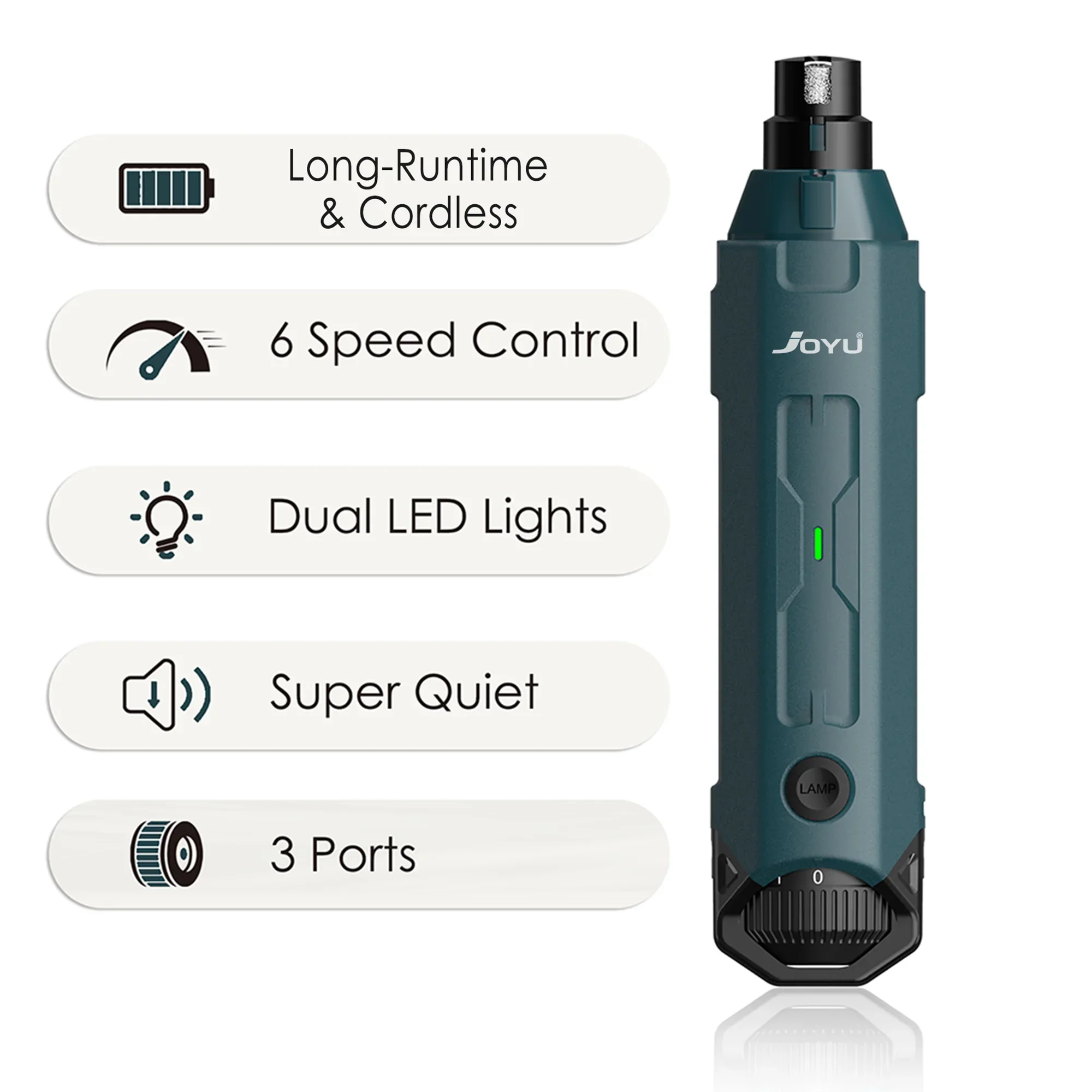 6-Speed Rechargeable Dog Nail Grinder Quiet Electric Pet Nail Trimmer for Painless Paw Grooming