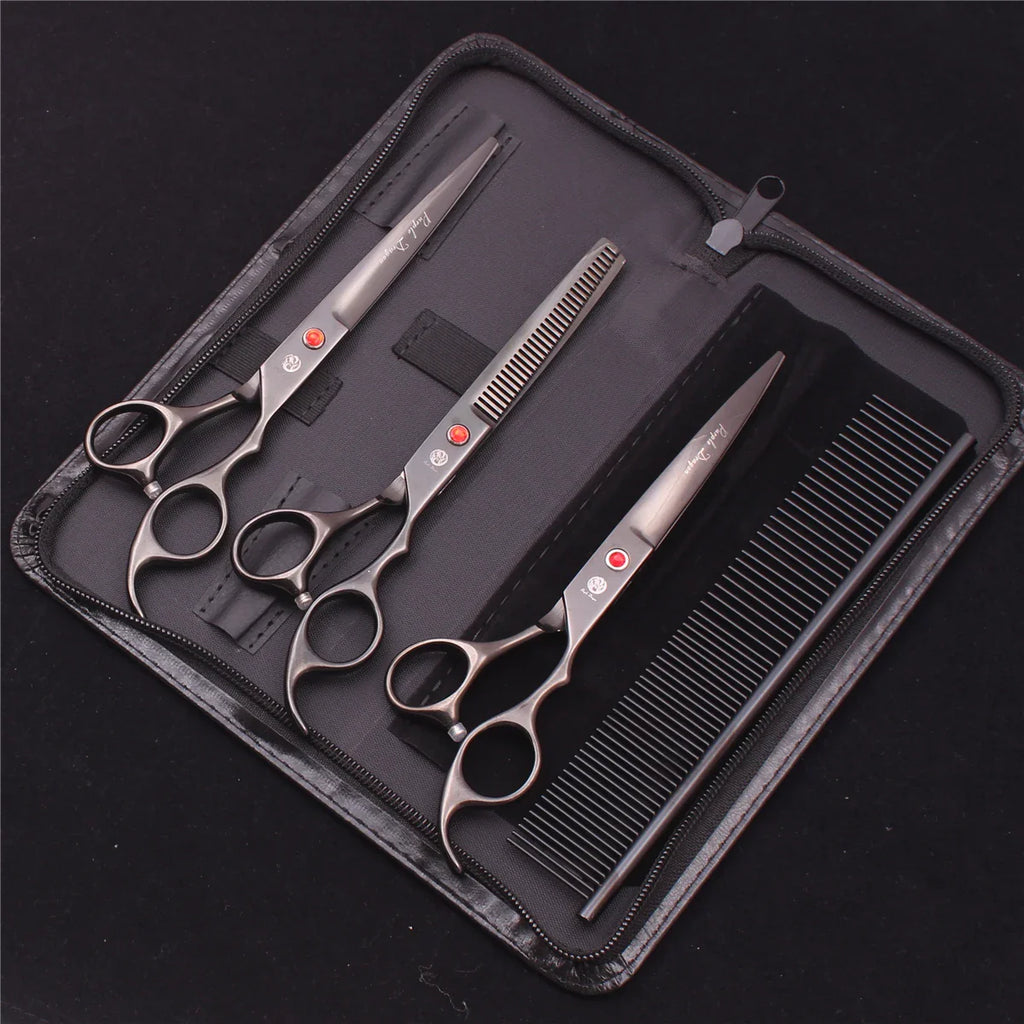 7-Inch (19.5 cm) Stainless Steel Pet Grooming Scissors Kit – Straight, Thinning, Chunker & Curved Shears