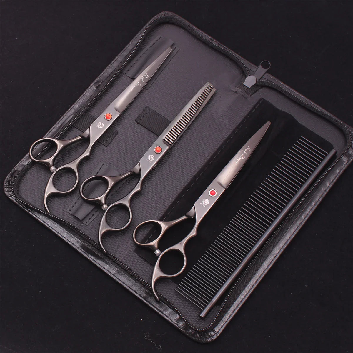7-Inch (19.5 cm) Stainless Steel Pet Grooming Scissors Kit – Straight, Thinning, Chunker & Curved Shears