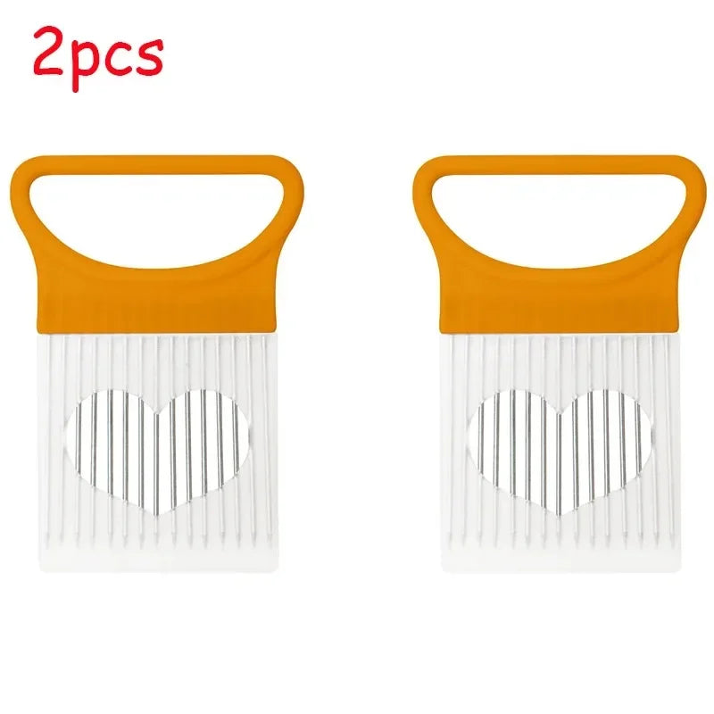 Colorful Onion Slicer & Holder - Stainless Steel Potato Chip Style Vegetable Slicer (1/2/3/4-Pack)
