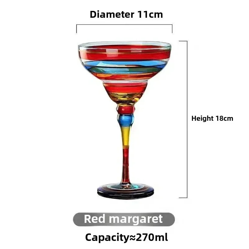 Handmade Colorful Margarita and Champagne Cocktail Glasses Set, Creative Glassware for Home Bar, Weddings and Parties