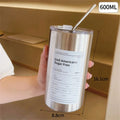 Portable 600ml (20 oz) 304 Stainless Steel Vacuum Thermos with Straw - Insulated Leak-Proof Travel Coffee Mug
