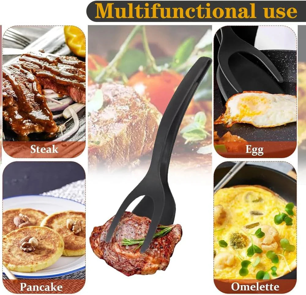 2-in-1 Grip & Flip Spatula Tongs – Nylon Nonstick Egg Flipper, Pancake & Omelet Turner
