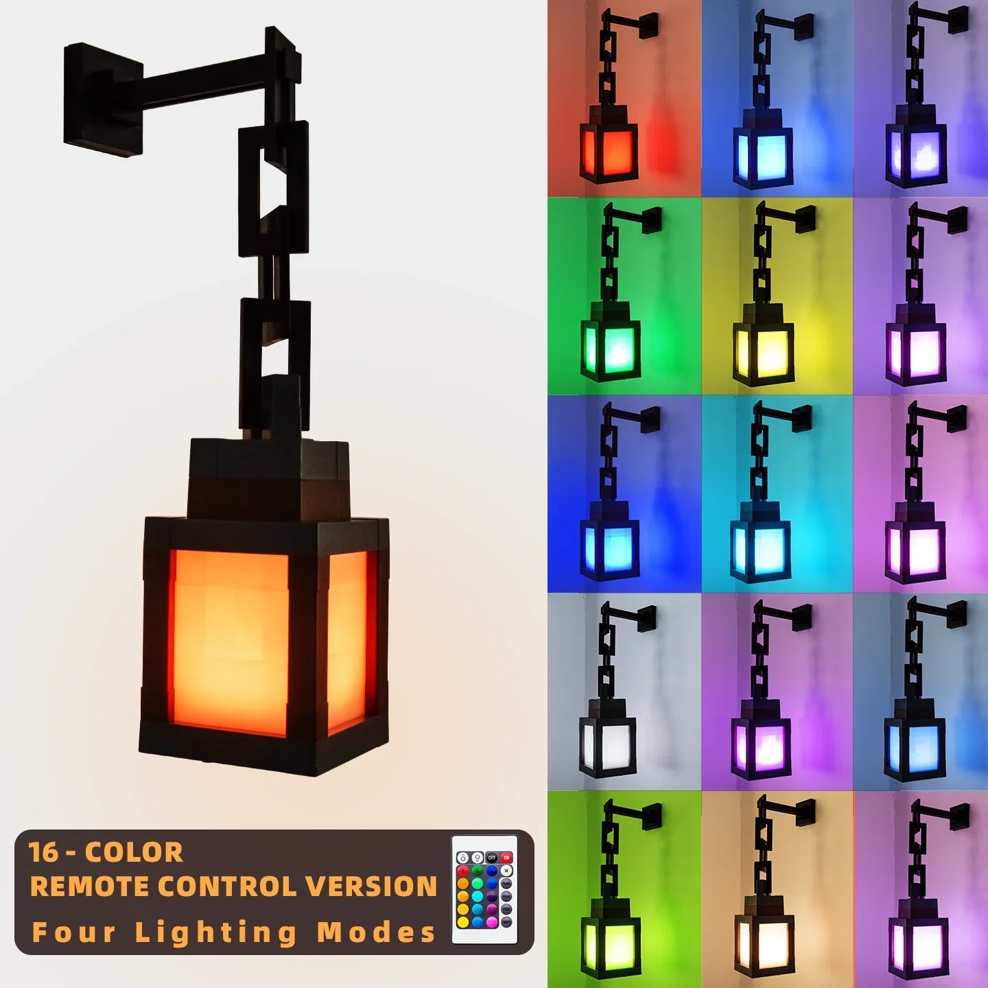 Pixel LED Night Light Portable Lantern – 16-Color Rechargeable Tabletop Lamp with Remote