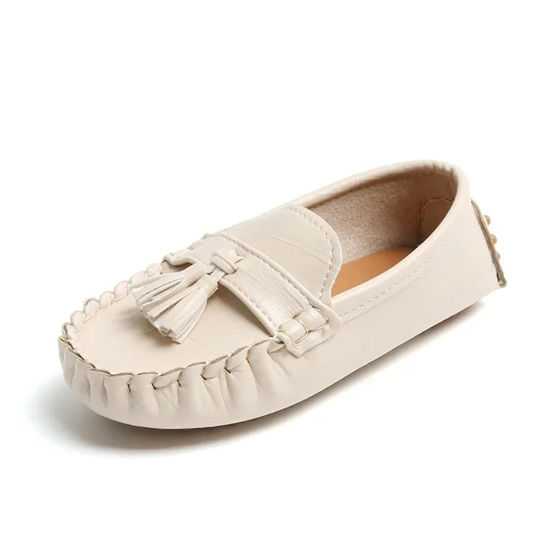 Kids Moccasin Loafers Slip-On Tassel Non-Slip PU Leather Flats for Boys and Girls (Ages 7-12)