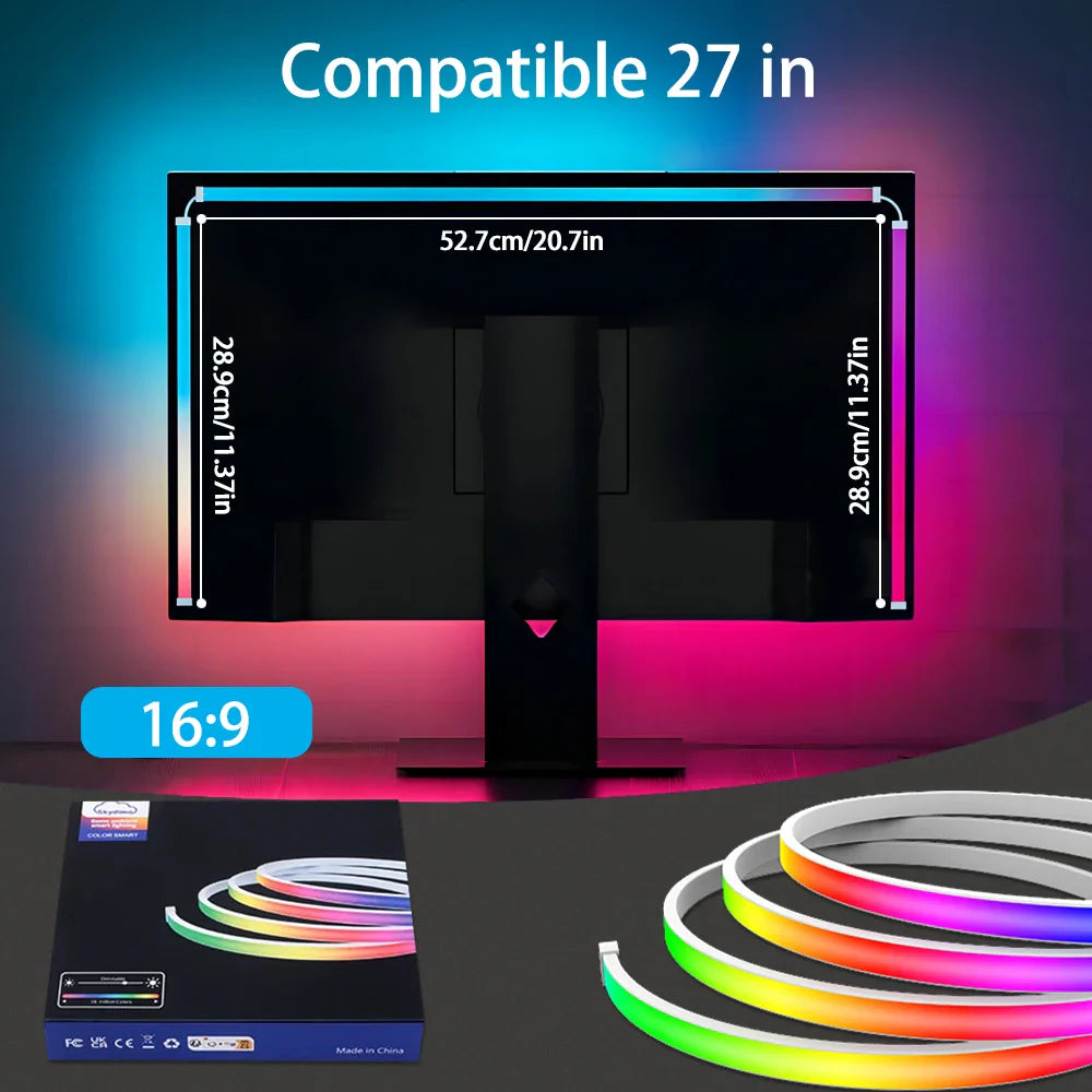 Smart RGB LED Monitor Backlight Strip USB Sync — Gaming Light Bar for 24–34 in (61–86 cm) PC Screens, Waterproof