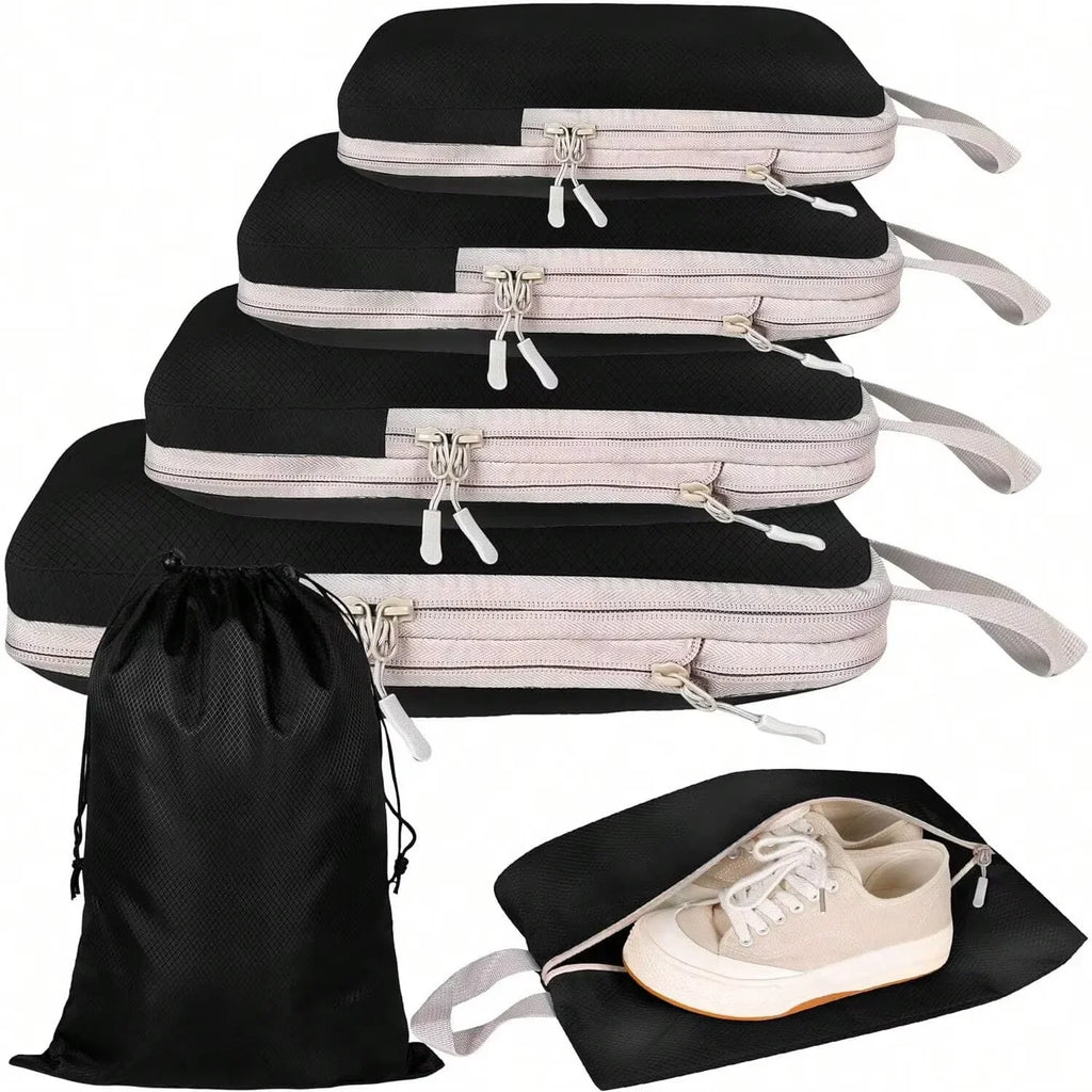 4/6-Pack Compressible Packing Cubes Waterproof Travel Organizers Portable Luggage and Handbag Storage