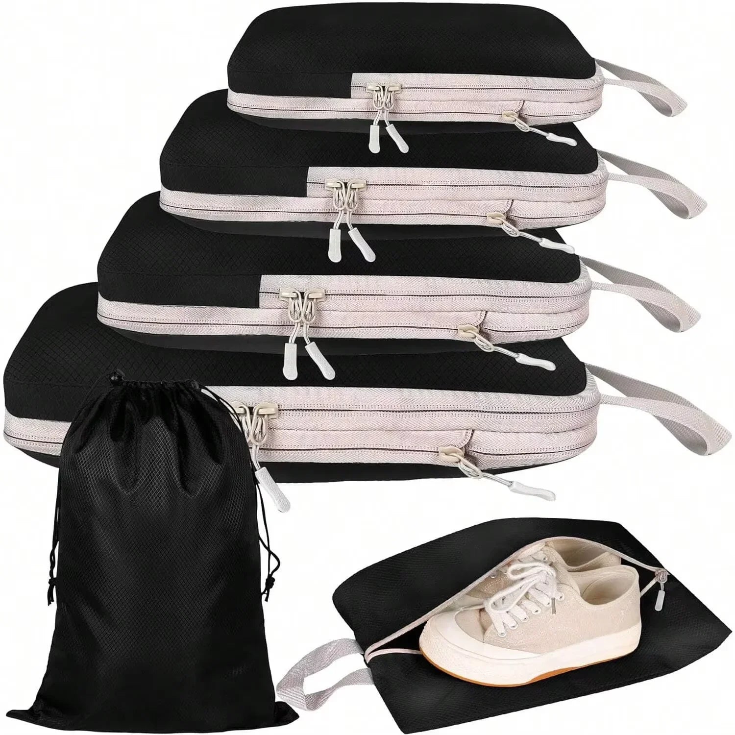 4/6-Pack Compressible Packing Cubes Waterproof Travel Organizers Portable Luggage and Handbag Storage