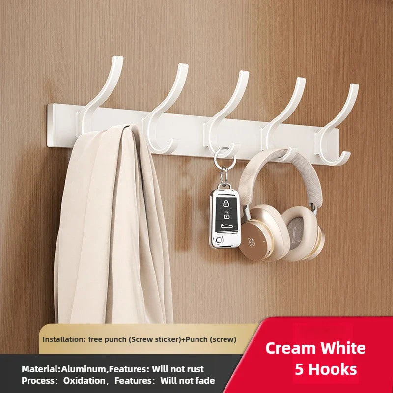 6-Peg Folding Wall Hooks – Aluminum Nail-Mount Towel & Coat Rack, Black/White