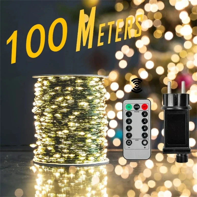 1000-LED Warm White Fairy String Lights with Remote — Waterproof Outdoor Christmas, Wedding & Party Decor