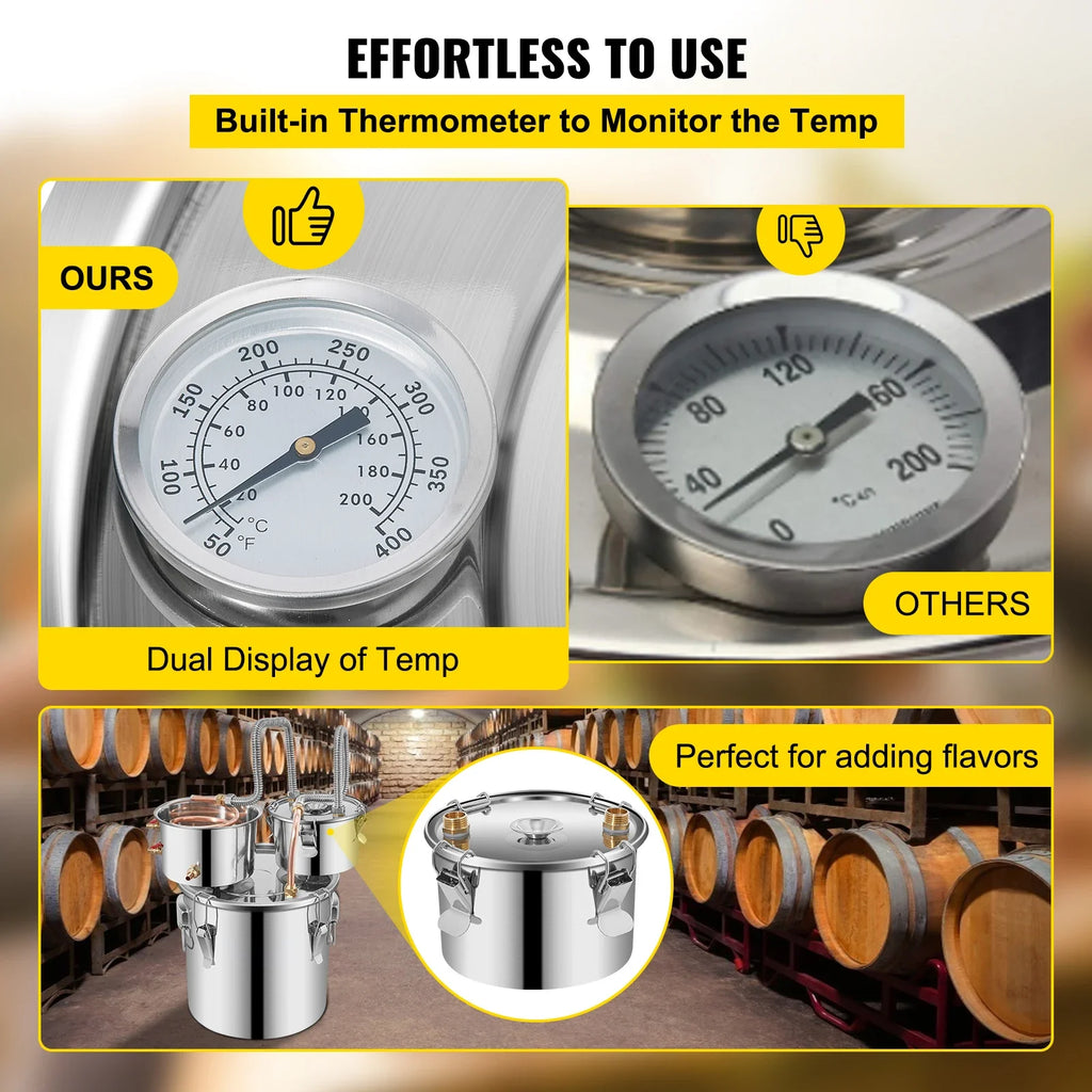 Home Alcohol Distiller Still Kit – 3 Gal / 12 L & 8 Gal / 30 L (Stainless Steel + Copper) DIY Whisky Brandy Vodka Brewing Kit