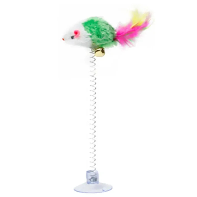 Cartoon Feather Wand Cat Toy with Mouse & Bell — Interactive Teaser Stick for Kittens
