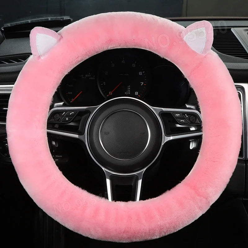 Plush Wool Steering Wheel Cover, Cartoon Frog Short Fur Car Wheel Protector, Fits 35–42 cm (13.8–16.5 in)