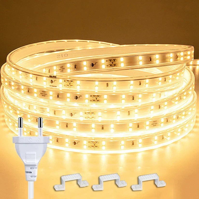 220V LED Strip 1-30m with EU Plug - Flexible Waterproof LED Tape IP65 for Home, Kitchen, Outdoor & Garden Lighting