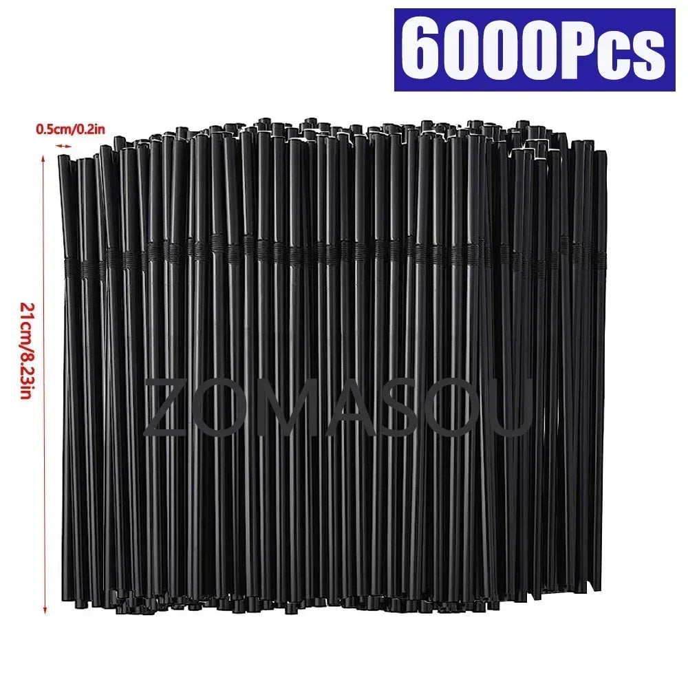 Multicolor Flexible Plastic Drinking Straws — Reusable Cocktail & Boba Straws 8.3 in (21 cm) x 0.2 in (5 mm) — Packs 50–6000 for Parties & Weddings