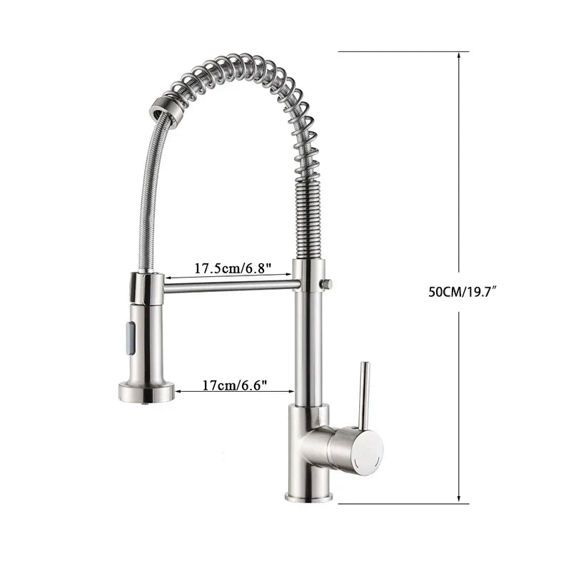 Brushed Nickel Pull-Down Kitchen Faucet, Deck-Mounted Mixer Tap, 360° Swivel, Stream & Spray, Single-Handle Hot/Cold