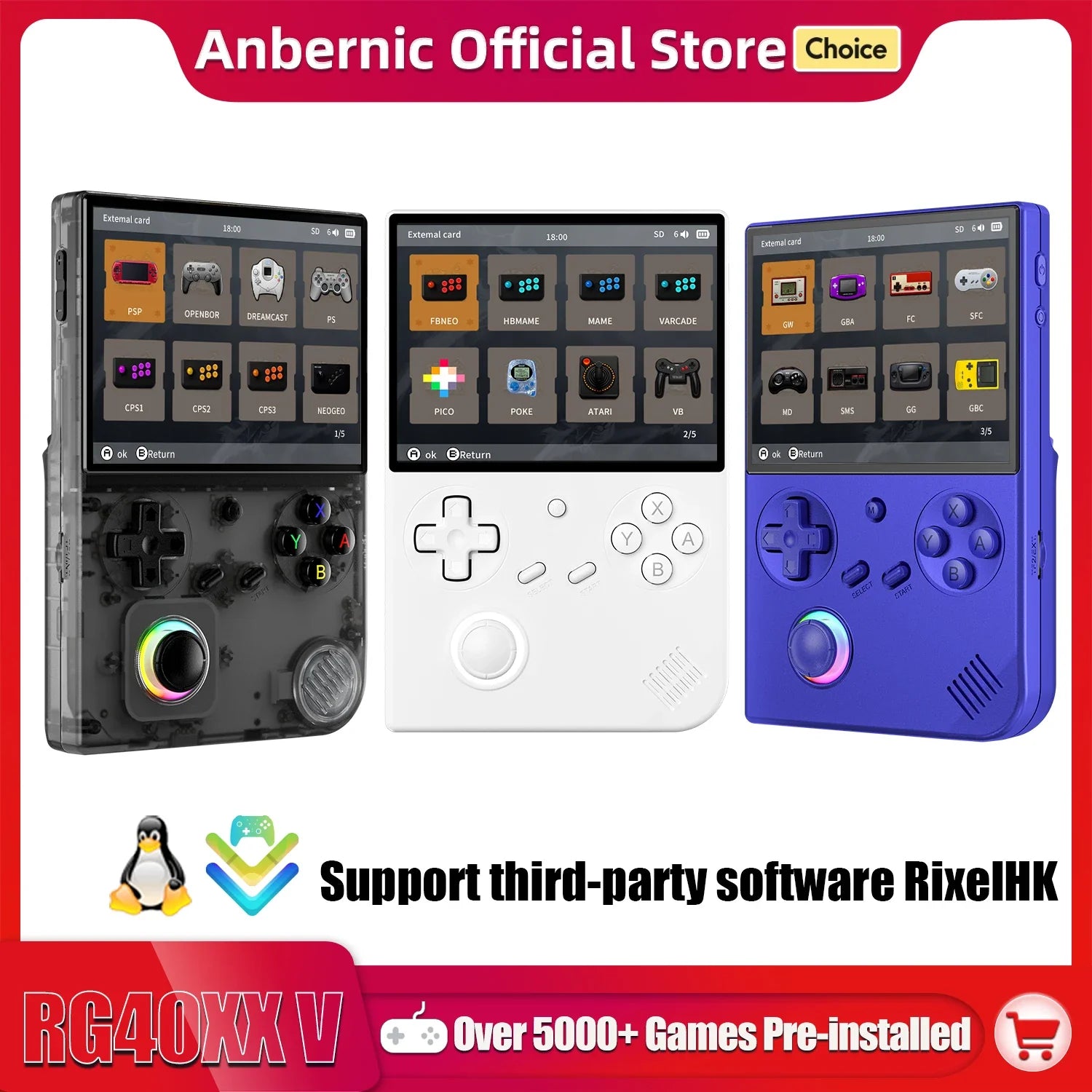 4.0-inch (10.16 cm) IPS Retro Handheld Game Console — 64GB Linux 64‑Bit, 2.4/5G WiFi, Bluetooth, Mini HDMI, 3200mAh, RGB Lighting, 5000+ Games