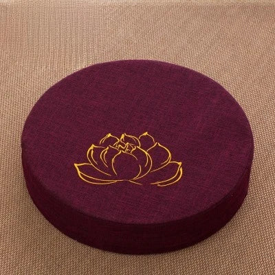 Round Linen Meditation Cushion 40 x 6 cm (16 x 2.4 in) - Firm Lotus Texture Floor Seat Pillow, Removable Washable Cover, Tatami Backrest