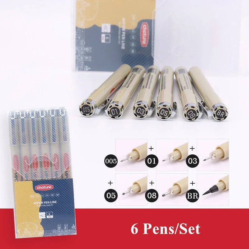 Manga Fineliner Pens - Waterproof Black Pigment Liner Set, Needle & Brush Tip for Sketching, Illustration & Inking (Set of 3–12)