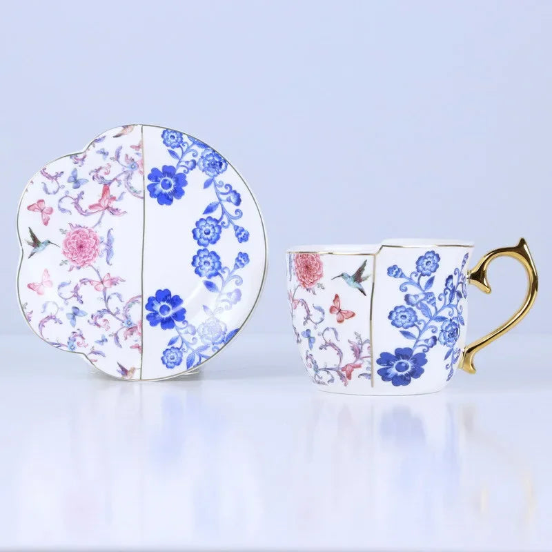Luxury Porcelain Mug with Saucer & Tray - European Retro Afternoon Tea Coffee Cup
